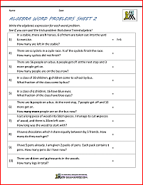 algebra word problems worksheet with answers