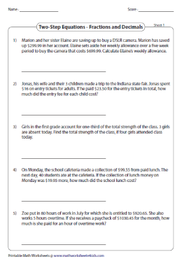 Equation Word Problems Worksheets