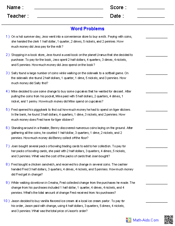 Word Problems Worksheets | Dynamically Created Word Problems