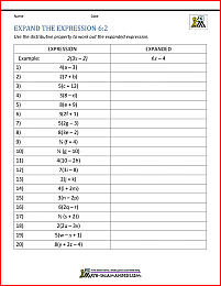 6th Grade Distributive Property Worksheets