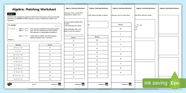 algebra worksheet and answers