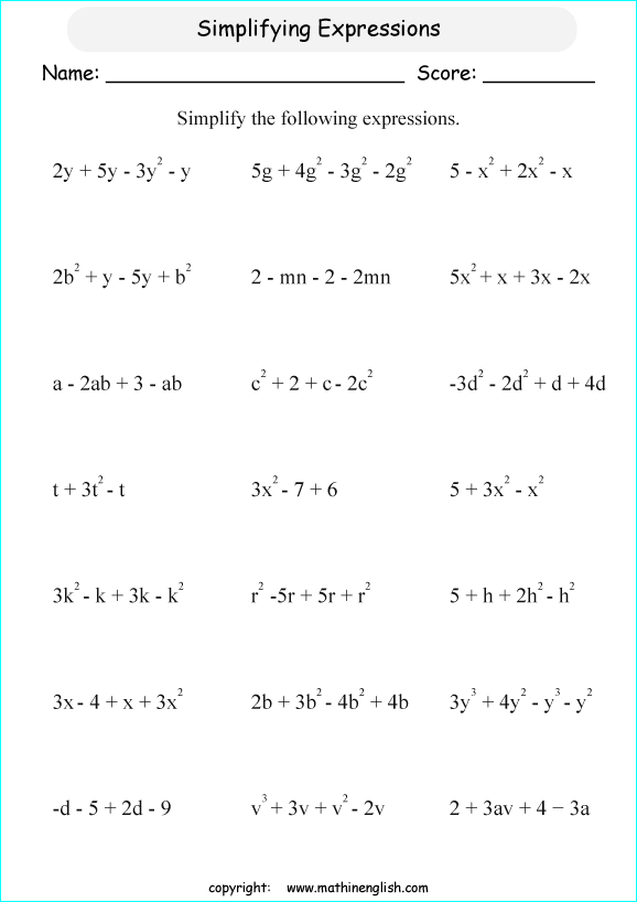 algebra worksheet for 6th grade