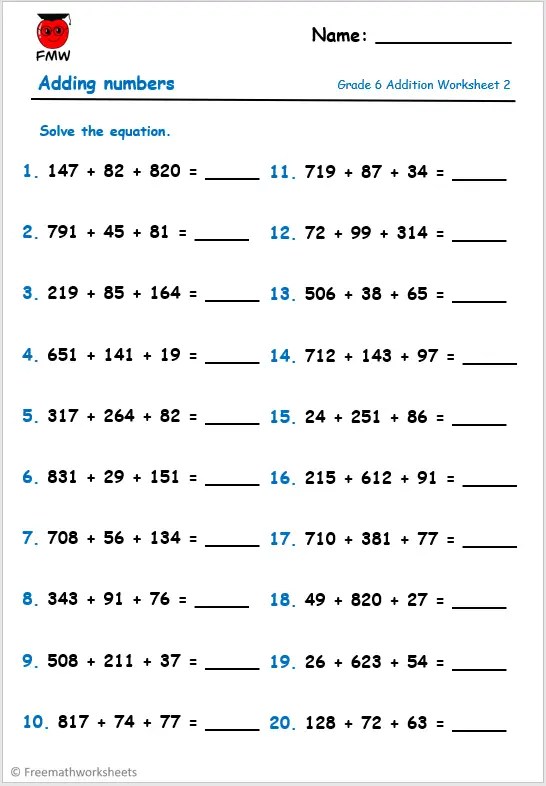 algebra worksheet for 6th grade