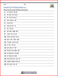 6th Grade Order of Operations Worksheets
