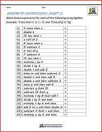 Basic Algebra Worksheets