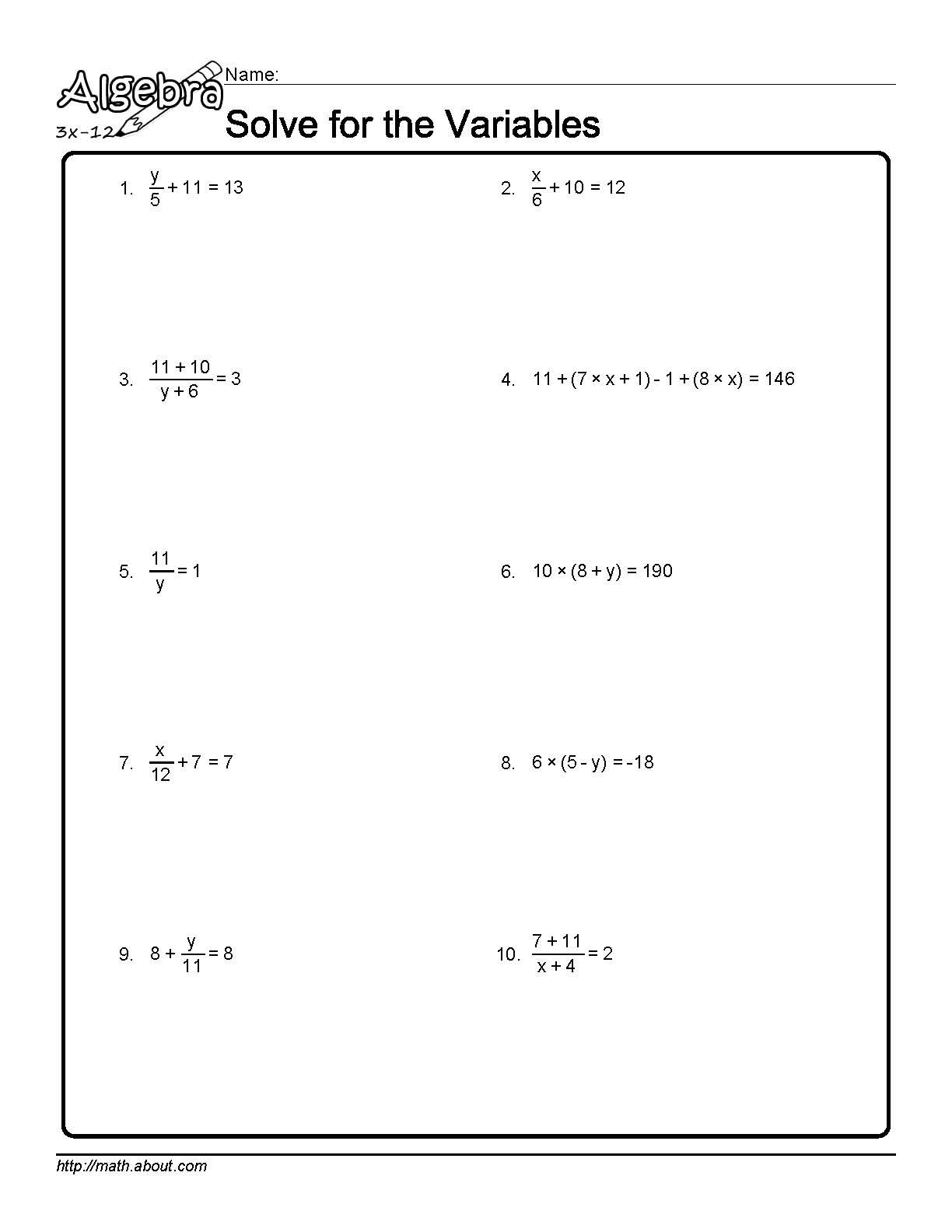 algebra worksheet pdf