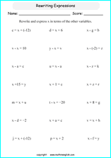 Printable algebra and pre-algebra math worksheets for math grades ...