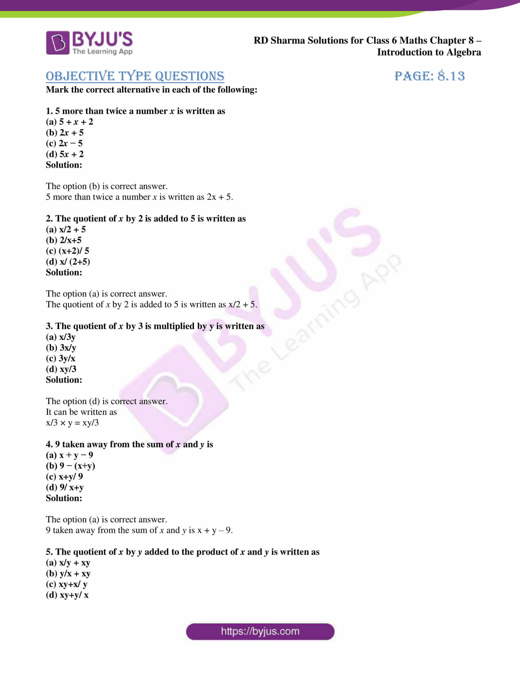 RD Sharma Solutions for Class 6 Chapter 8 Introduction to Algebra ...