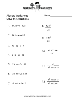 algebra worksheet with answers