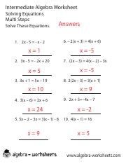 algebra worksheet with answers