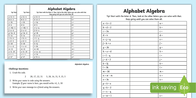 algebra worksheet with answers