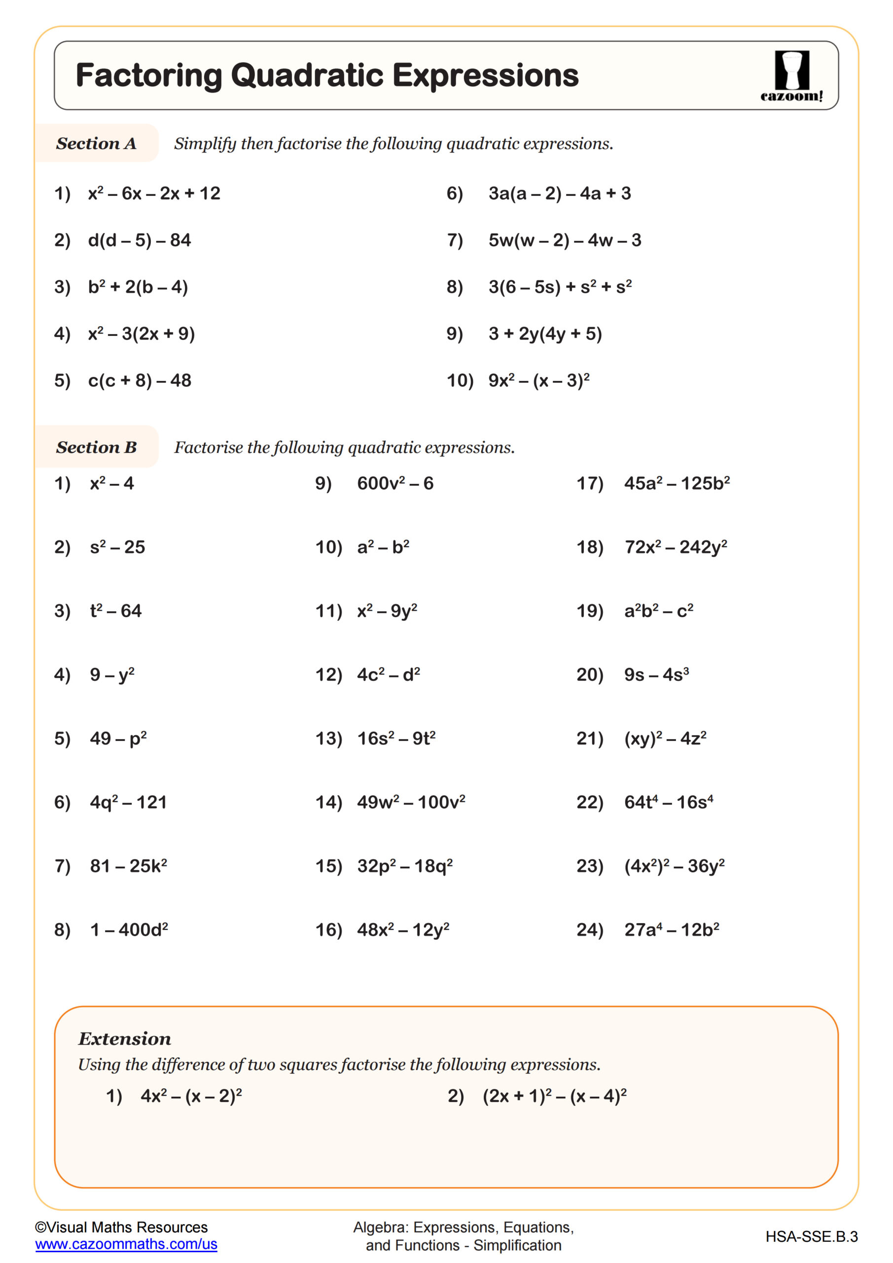 Factoring Quadratic Expressions Worksheet | Fun and Engaging ...