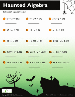Halloween Algebra | Worksheet 