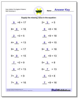 Addition Pre-Algebra Worksheets