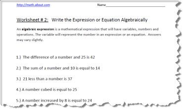 algebraic expression worksheet with answers