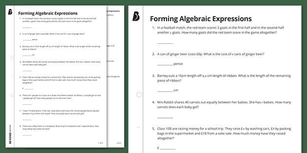 Writing Algebraic Expressions Worksheet - Maths Resource - Twinkl