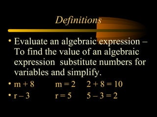 Algebraic expressions | PPT - Worksheets Library