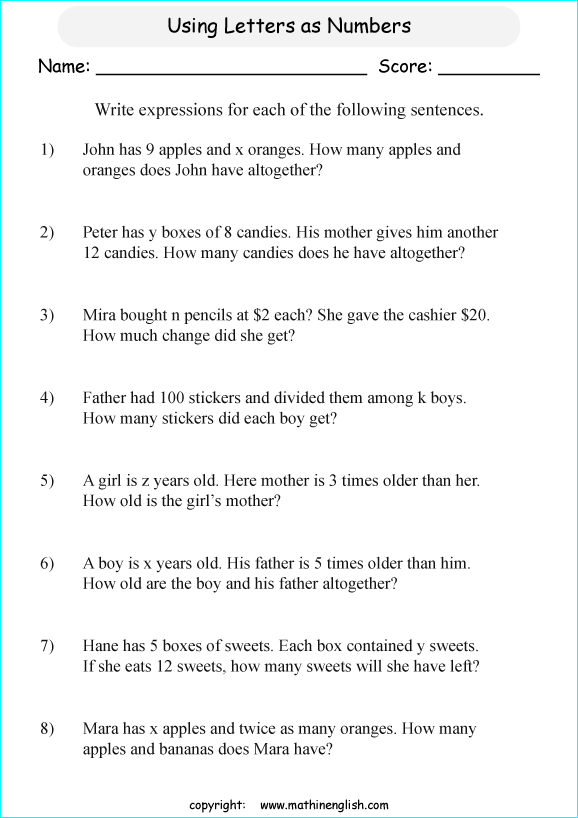 Printable primary math worksheet for math grades 1 to 6 based on ...