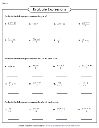 algebraic expressions worksheet answers