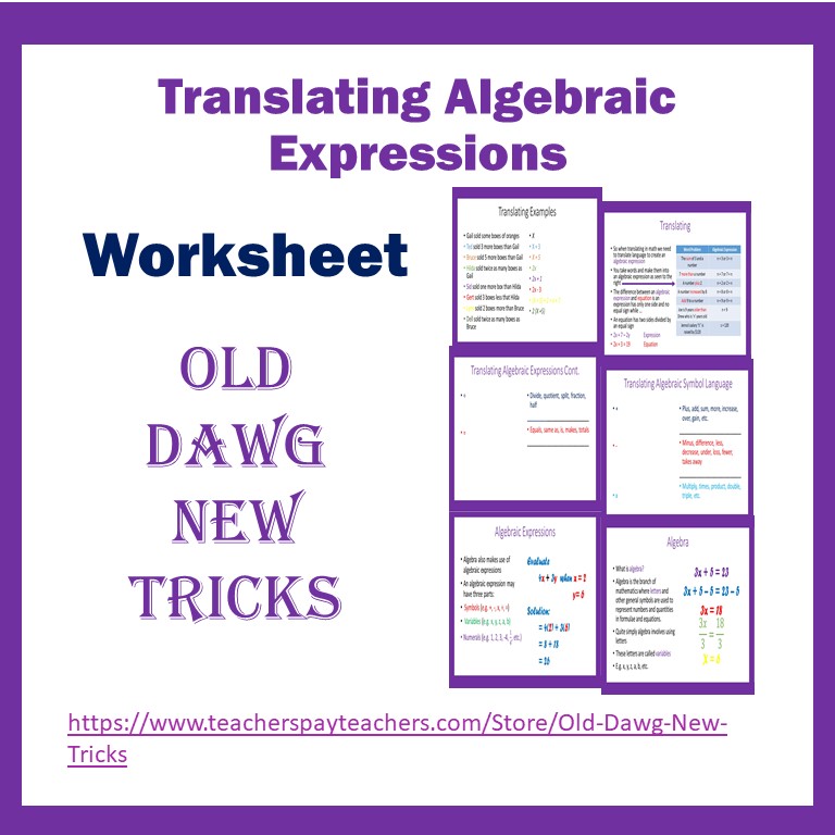 Translating Algebraic Expressions Worksheet | Made By Teachers