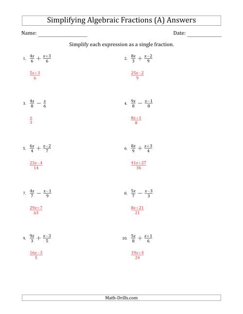 algebraic fractions worksheet