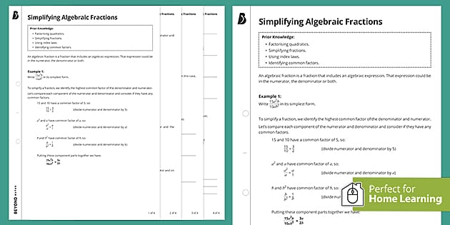 Simplifying algebraic fractions - TickTockMaths