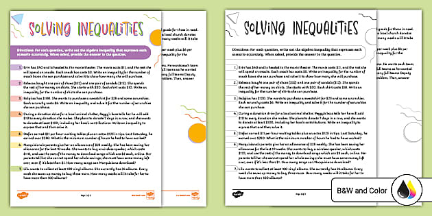 algebraic inequalities worksheet