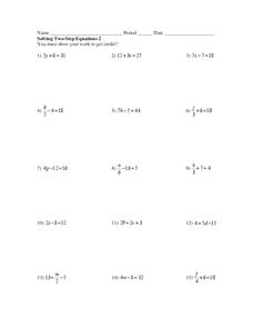 Solving Two-Step Equations Worksheet for 8th - 10th Grade | Lesson ...