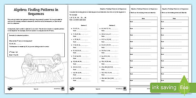 algebraic sequences worksheet