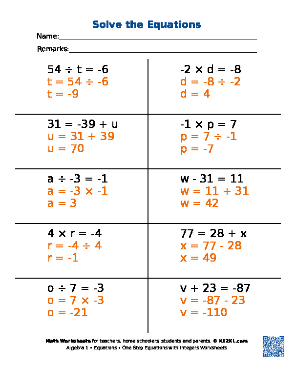 algerbra 1 worksheet