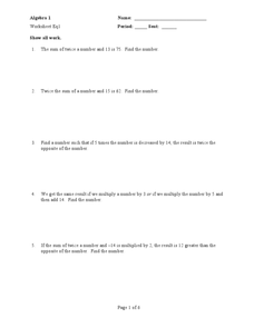 Algebra 1 Lesson Plans &  Worksheets Reviewed by Teachers