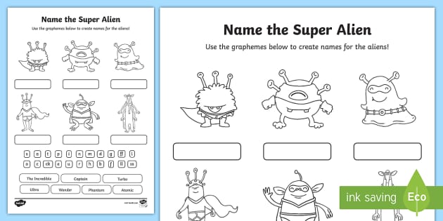 Name the Super Alien Phase 2 Worksheet (Lehrer gemacht)
