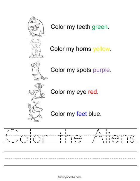 Color the Aliens Worksheet - Twisty Noodle