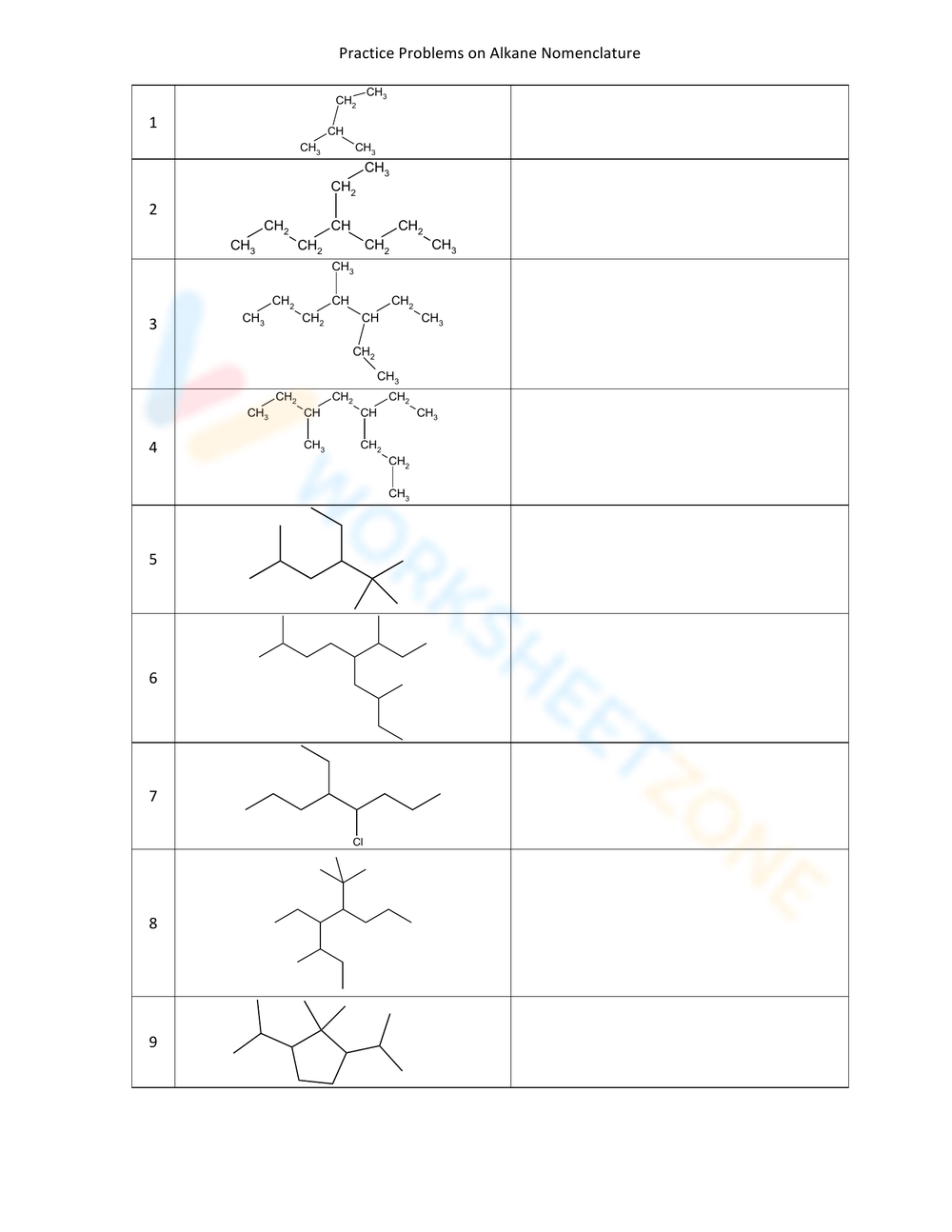 Grade 8 Naming Alkanes Worksheets 2024