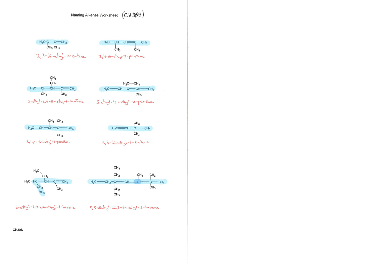 Naming-Alkenes-Worksheet-CH30S-Answersheet.pdf | Study Guides ...