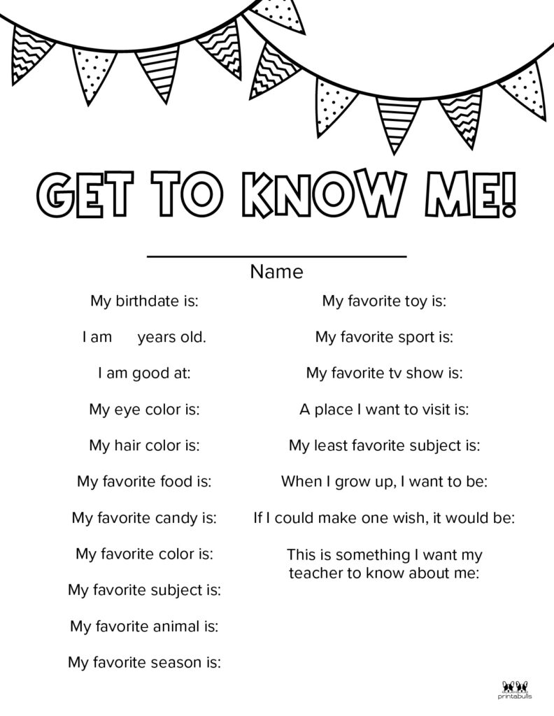 all about me free printable worksheet