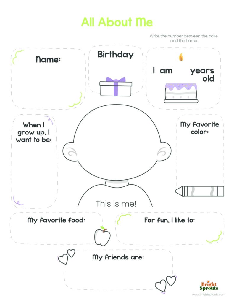 all about me free printable worksheet