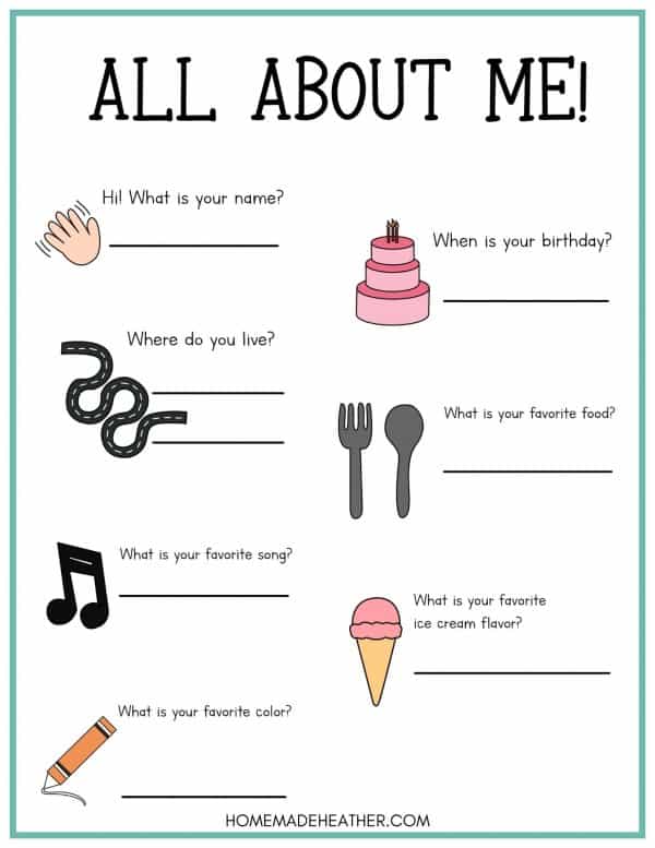 Free All About Me Activity Printables » Homemade Heather