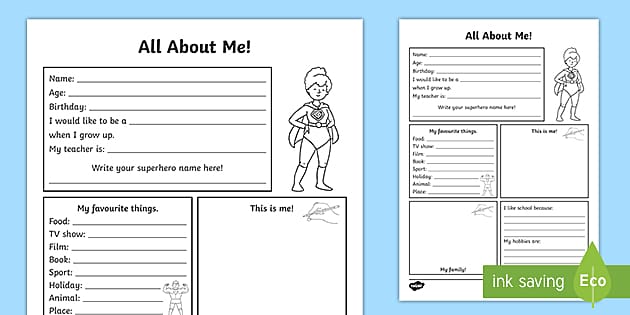 all about me printable worksheet