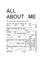 all about me worksheet for adults