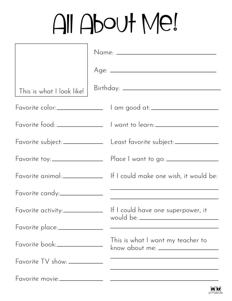 all about me worksheet for elementary students