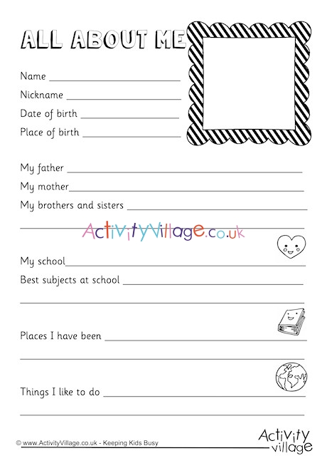 all about me worksheet for kids