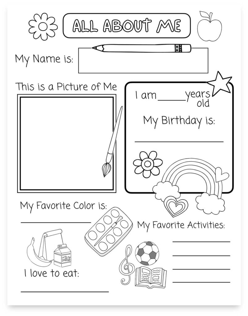 all about me worksheet kindergarten