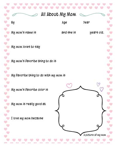 Free All About Mom Printable For Kids (Plus Grandma, Too!)