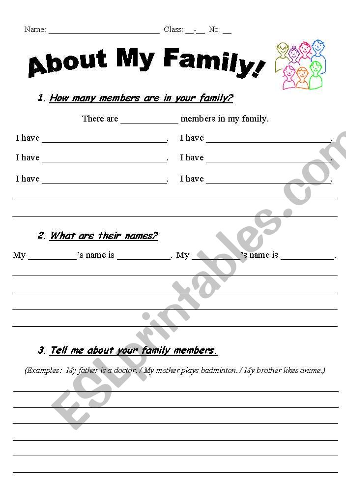 all about my family worksheet