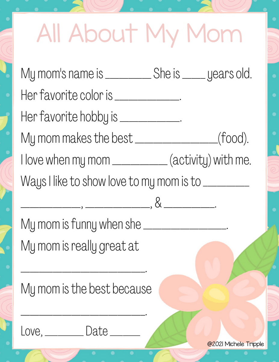 All About My Mom Printable For Mothers Day Worksheets Library