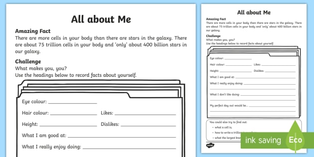 all about you worksheet