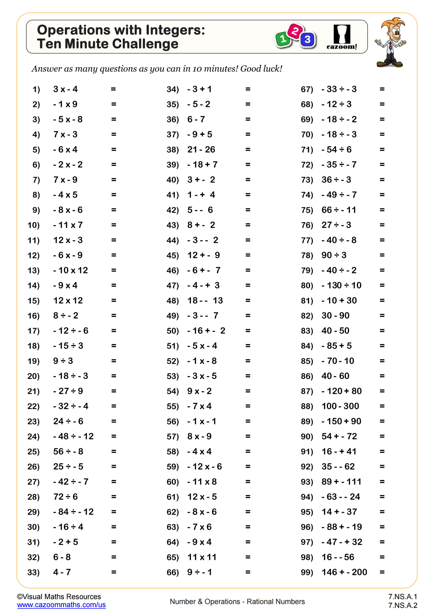 Free all operations with integers worksheet, Download Free all ...