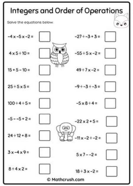 Integer Worksheets for Kids - Free Printable Math Fun