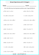 Math worksheets with integers and negative numbers for primary ...